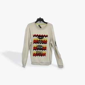 ROKU STUDIO Graphic Print Sweatshirt Beige Eye Design Mens‎ Medium Casual